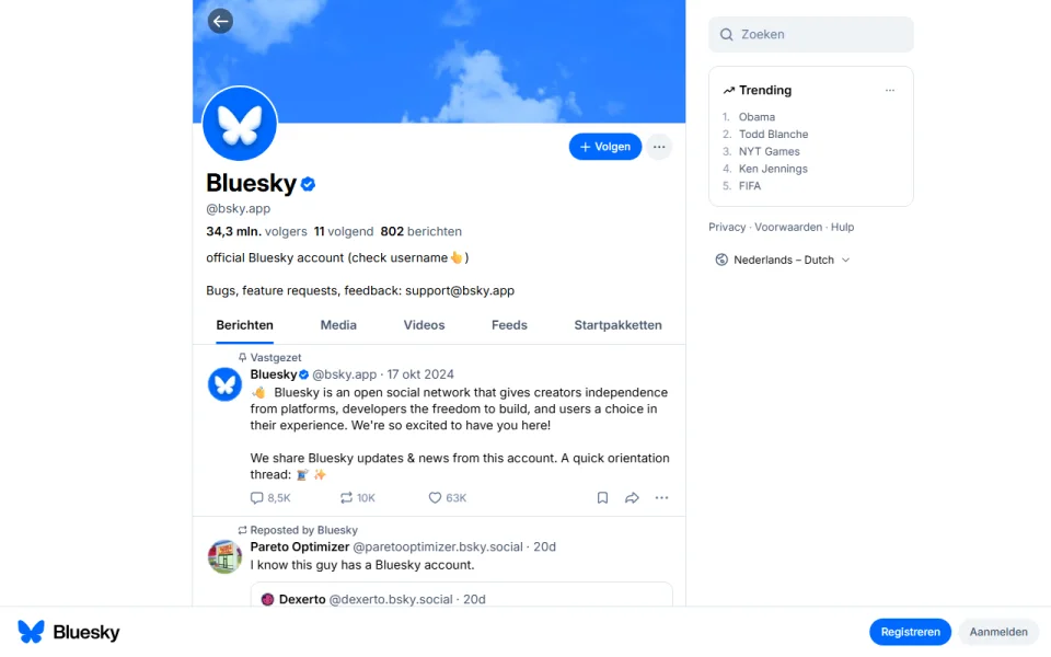 Screenshot of Bluesky