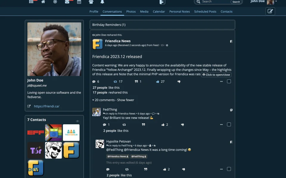 Screenshot of Friendica
