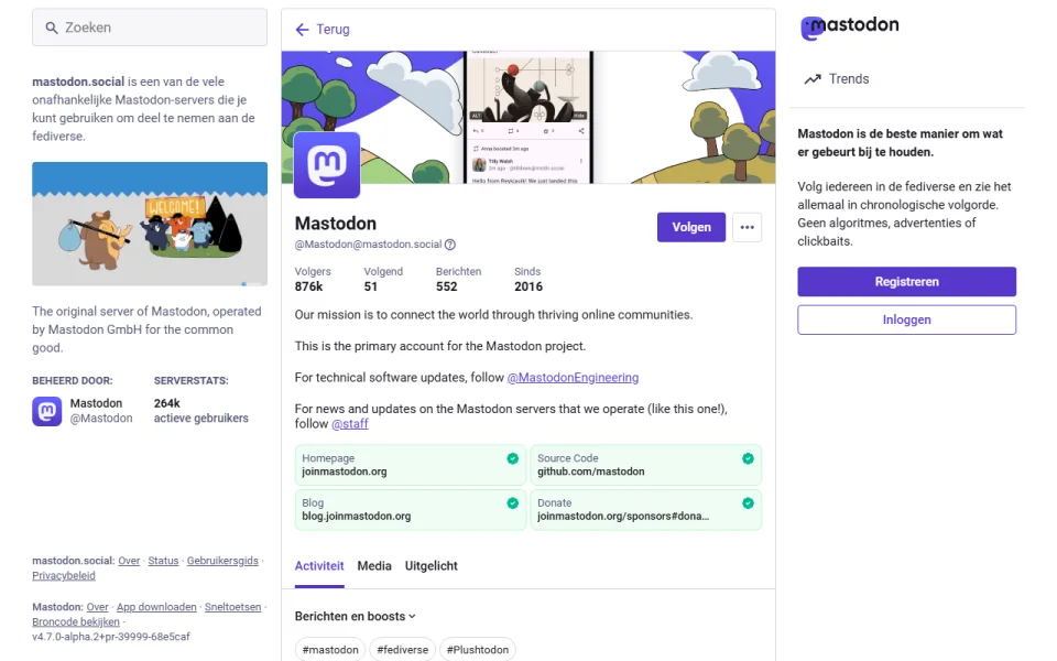 Screenshot of Mastodon