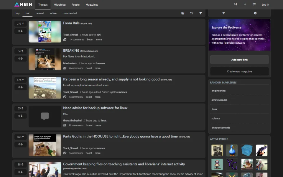 Screenshot of Mbin
