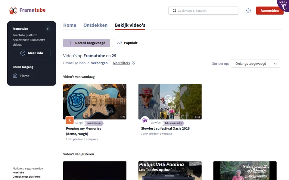 Screenshot of PeerTube