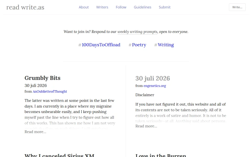 Screenshot of WriteFreely